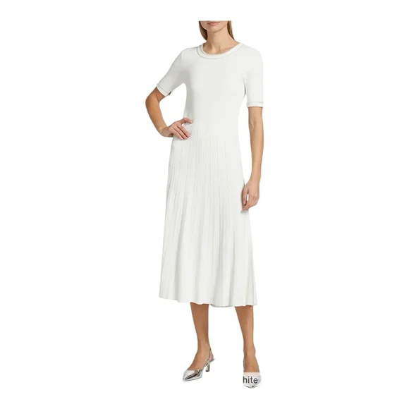 Elie Tahari White Robin Pearl Embellished Midi Sweater Dress Size Large - Picture 3 of 13